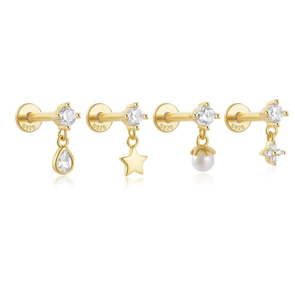 ROXI 925 Silver Star/Flower/Pearl Zircon Dangle Earrings For Women 1pc Simple Earrings For Women Girl Wedding Gift