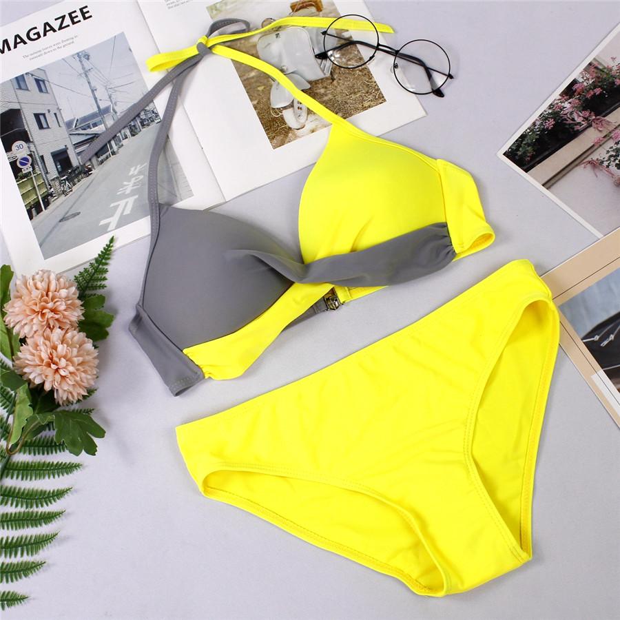 Set Bikini Sexy Push Up Costume de Baie Femei Costum de Baie Costum de Baie Femei Halter Biquini Imprimeu Frunze Articole de Plajă Costum de Înot pentru Femei