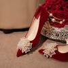 2025 Pointed Toe Rhinestone Bow Suede Women's Singles