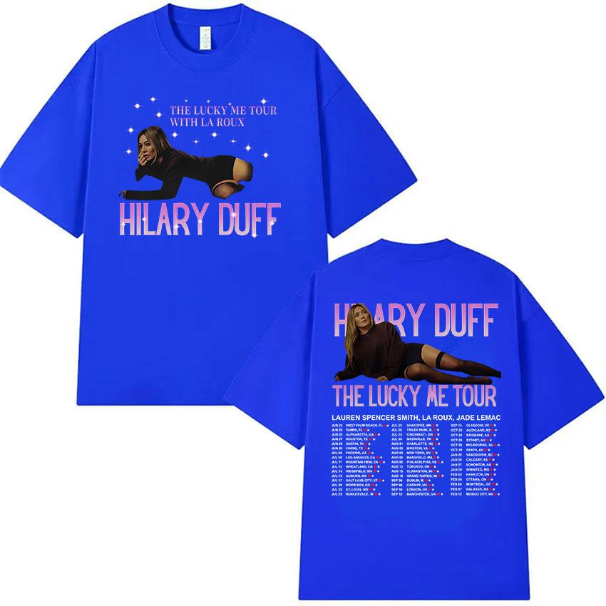 Hilary Duff The Lucky Me Tour 2026 Print T-shirt Unisex Dames Vintage Mode Korte Mouw T-shirts 100% Katoen T-shirt Streetwear