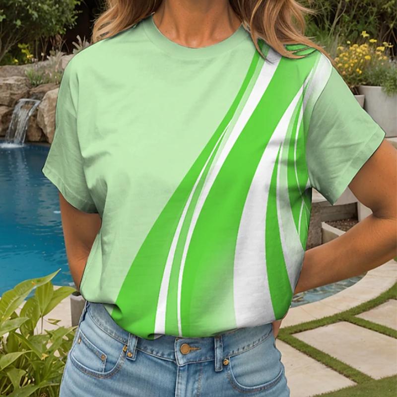 Women Summer T Shirt Retro Fashion Short Sleeve Tees Casual  Monogram Printed  Tops