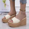 Damen Bequeme Plateau-Sandalen mit offenem Zehenbereich, High Heels, lässige Slipper, strapazierfähige Keilabsatz-Pantoletten, Slides