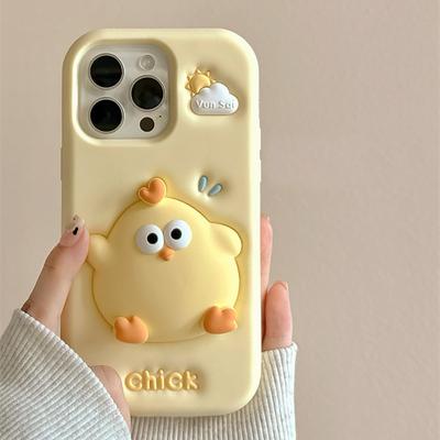 3D Lustiges Niedliches Gelbes Küken Cartoon Silikon Handyhülle für IPhone 13 14 15 16 Pro Max Plus 15pro Stoßfeste Iphone 16 Pro Hülle