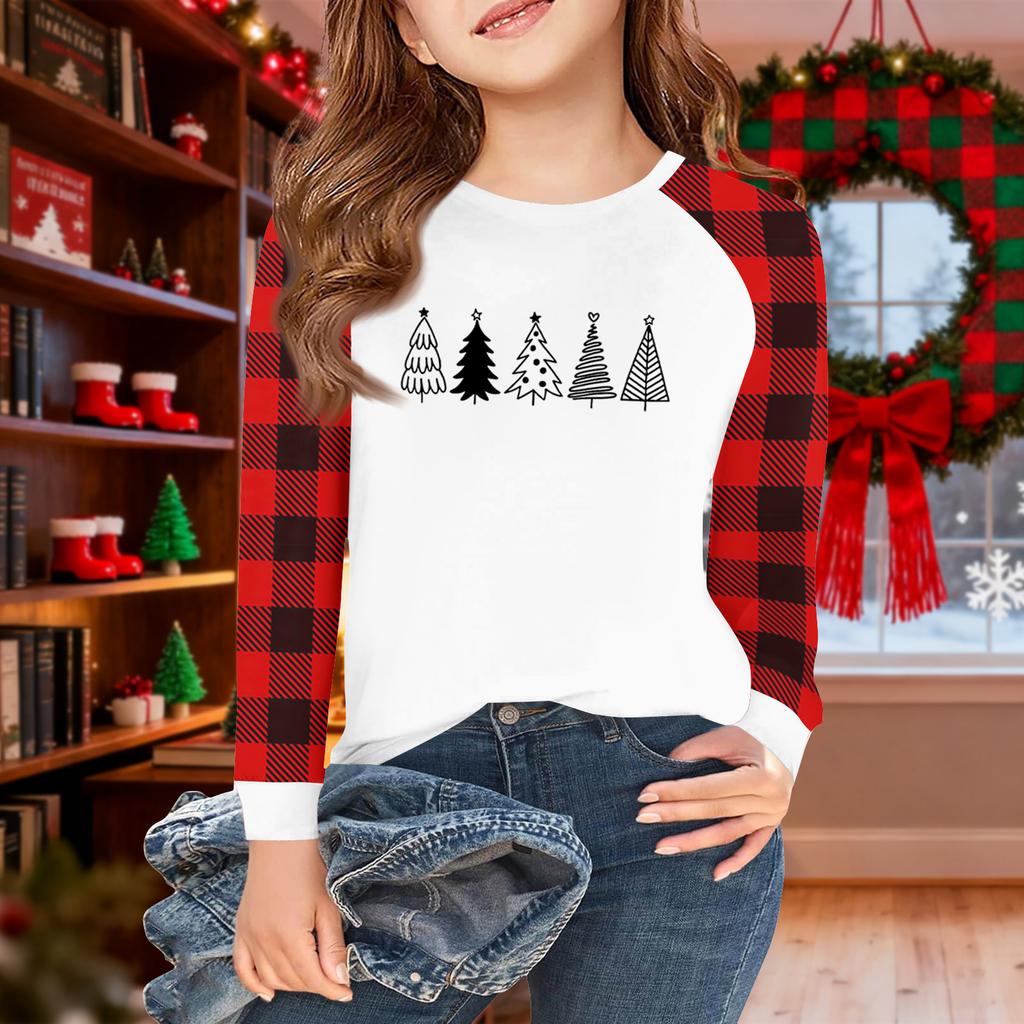 Lányok Hosszú Ujjú Karácsonyi Nap Pólók Gyerekek Őszi Felsők Kereknyakú Alap Pólók 5-14É