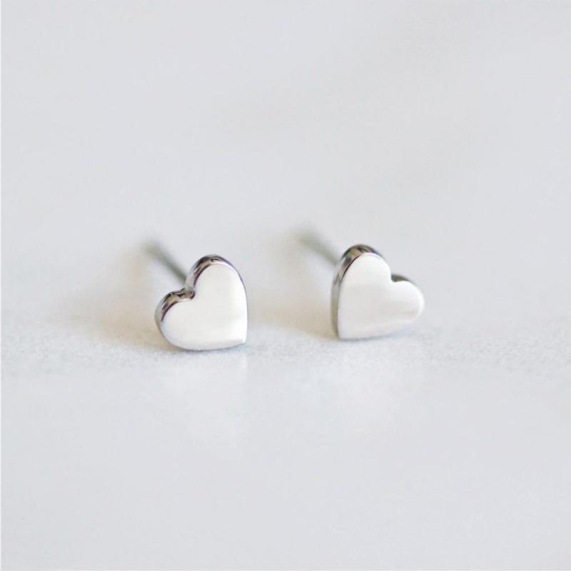 St. Delan Korean Heart Stud Earrings - Simple Stainless Steel Gold Plated Women's Accessories.