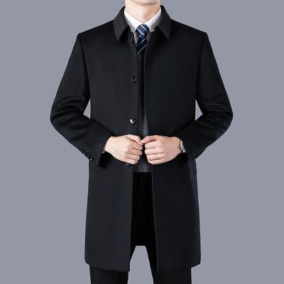 Nuevos Abrigos de Cachemira para Otoño e Invierno para Hombres de Mediana Edad y Mayores, Cortavientos de Lana de Solapa de Largo Medio, Abrigos de Lana para Hombre, Ropa de Papá