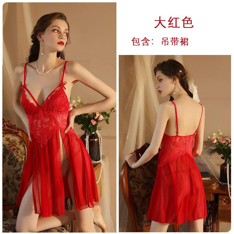 

Весняно-літня сексуальна сітчаста мереживна піжама великого розміру з розрізом, спідниця на підтяжках, нічна сорочка, жіночий костюм L