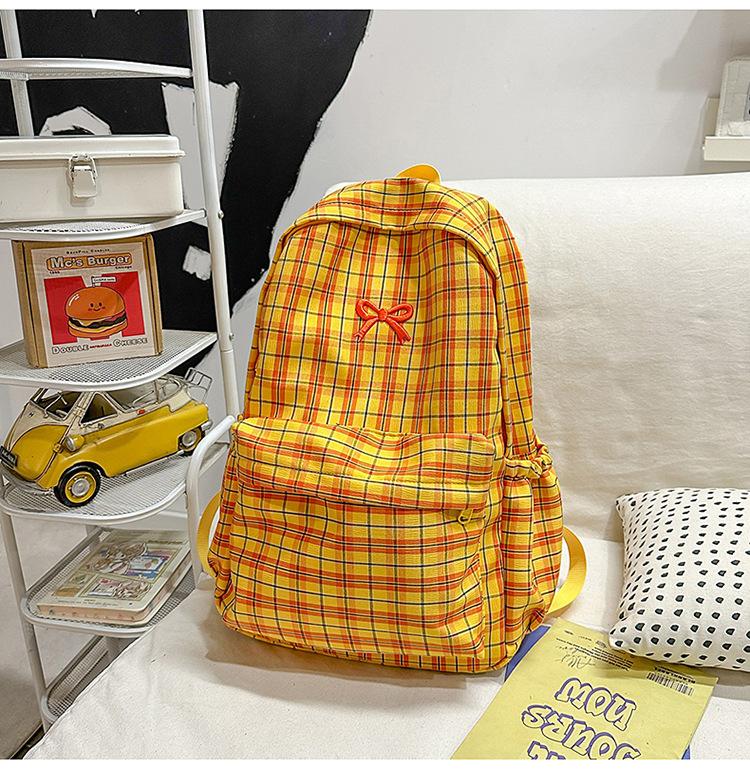 Schultasche Japanischer Ins-Stil Retro Karomuster Rucksack weiblich, Mittelschüler Schultasche einfach und vielseitig Reise Pendler Rucksack