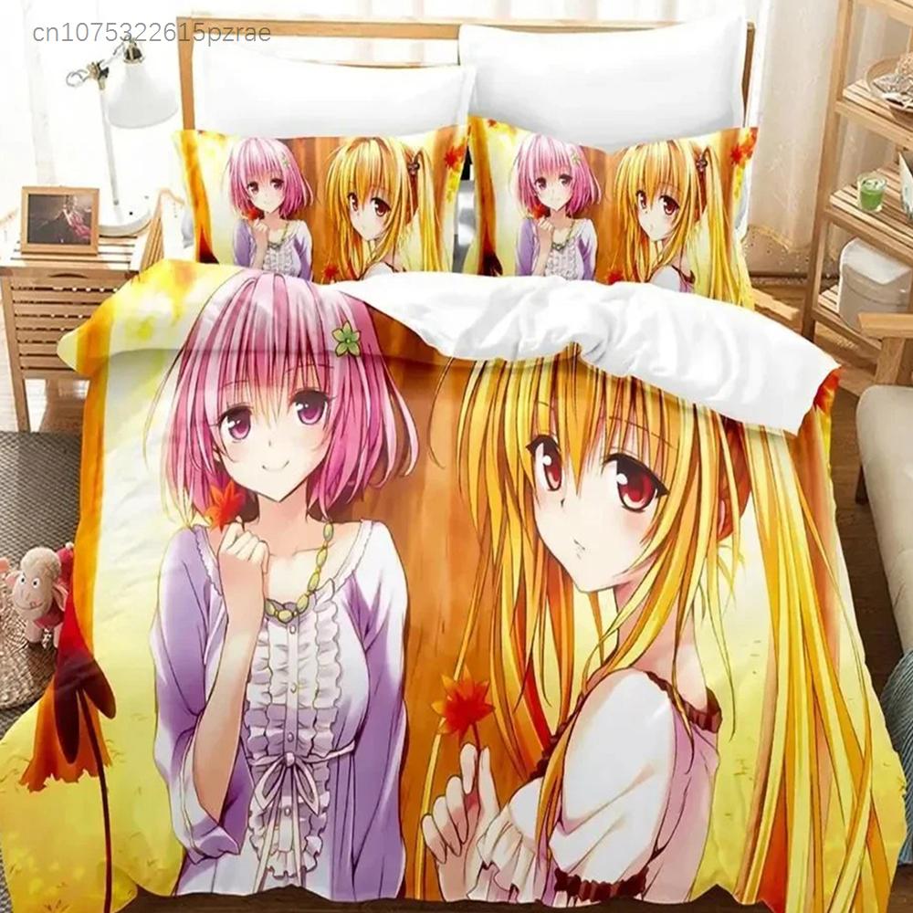 סט מצעים לאנימה Yami To LOVE-Ru כיסוי שמיכה סט מיטה כיסוי שמיכה ציפית שמיכה גדולה מלכותית קווין בנים מבוגרים
