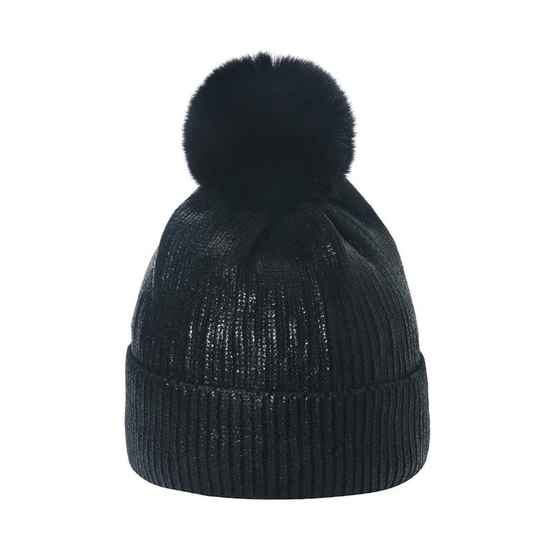 Autumn and Winter Bronzing Wool Hat Colorful Metal Hip-hop Street Hairball Knitted Hat Men and Women
