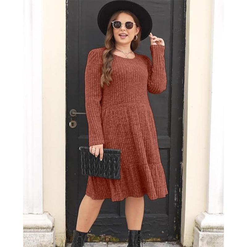 

Осенние и зимние женские платья, полосатый вязаный свитер с круглым вырезом, платье с длинными рукавами XL оранжево-красный