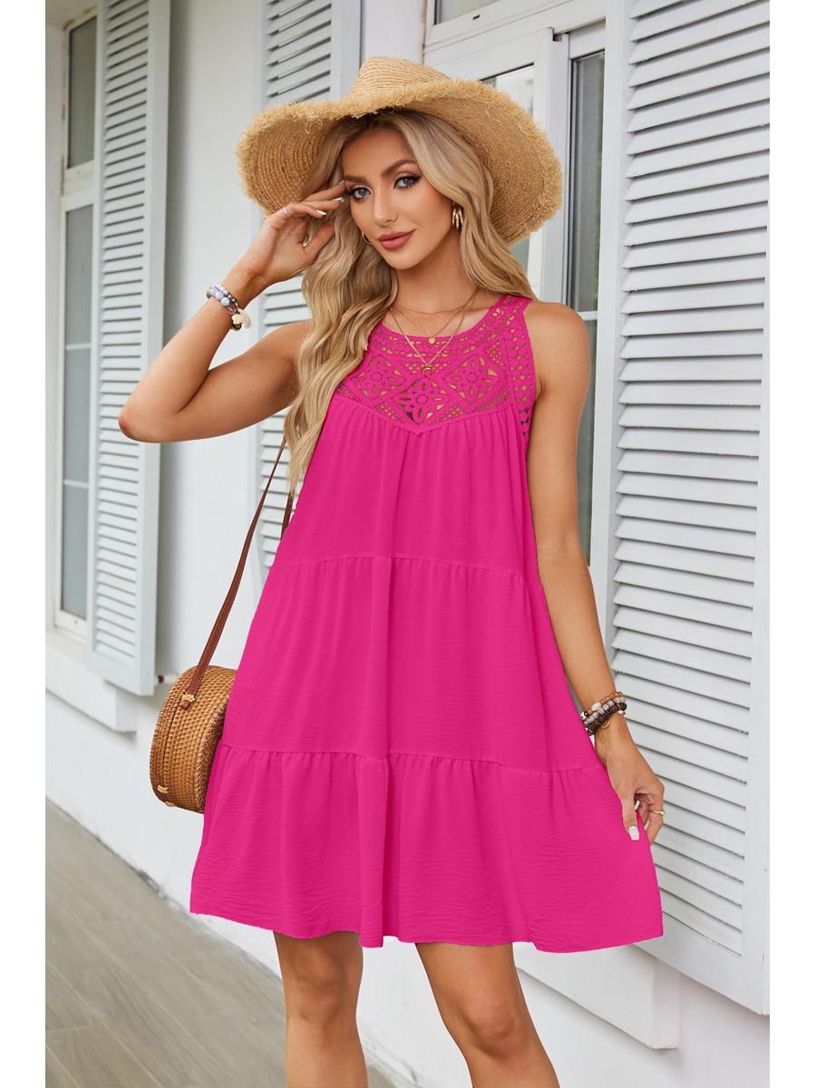 

European-American Women s Lace Patchwork Halter A-Line Dress - Spring/Summer 2025 Collection Small рожевий червоний колір