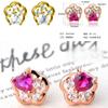 5mm Rose Gold Plated Red Heart White Round Flower Stud Earrings