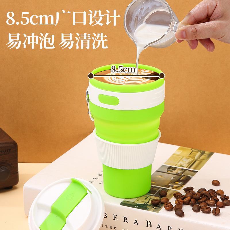 Outdoor Foldable Portable Silicone Coffee Cup, Drop-resistant Food-grade Environmentally Friendly Beverage Cup, Silicone Water Cup with Lid