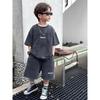 Conjunto de Duas Peças de Algodão Lavado para Meninos: Manga Curta e Shorts, Conjunto de Verão da Moda, Fresco e Fashion para Exterior & Esportes.