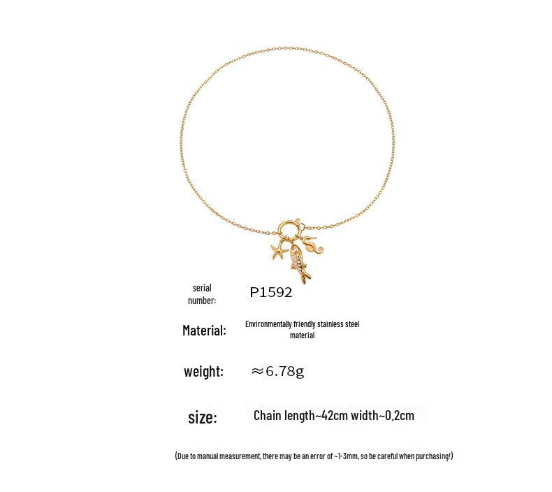 Gold-Plated Stainless Steel Fish Pendant Necklace - Ocean Style Jewelry