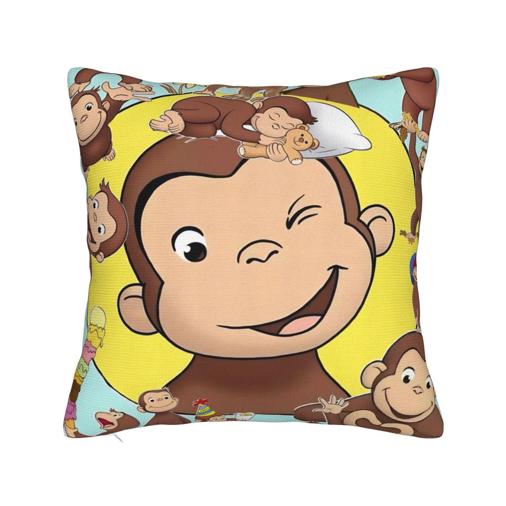Decorative Pillow Covers Curious George African Monkey  Stuff Car  Pillow Case Cover Zipper MultiSize