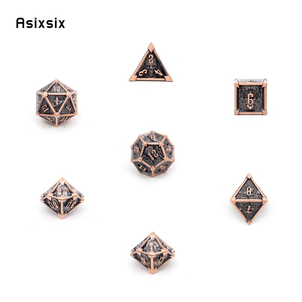 7 Pcs Black Copper Skull Metal Dice Solid Metal Polyhedral Dice Set Suitable for Role-Playing RPG Board Game Card Game