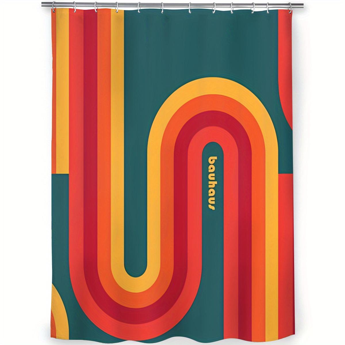 

Retro Geometric Shower Curtain – Bold Color Blocks & Curved Lines, Modernist Art Design, 70X70In, Polyester, Includes Hooks W60H190(CM)-1 Pcs