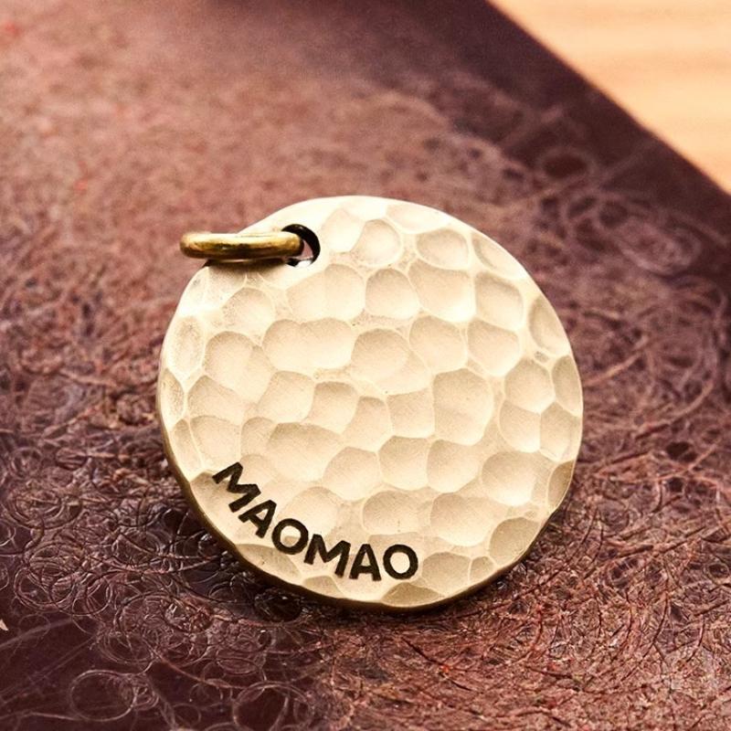 

Personalized Pet ID Tags Hand Hammered Brass Engraving Kitten Puppy Anti-lost Collars Tag Dog Cat Name Tag Pets Dog Accessories 2cm жёлтый