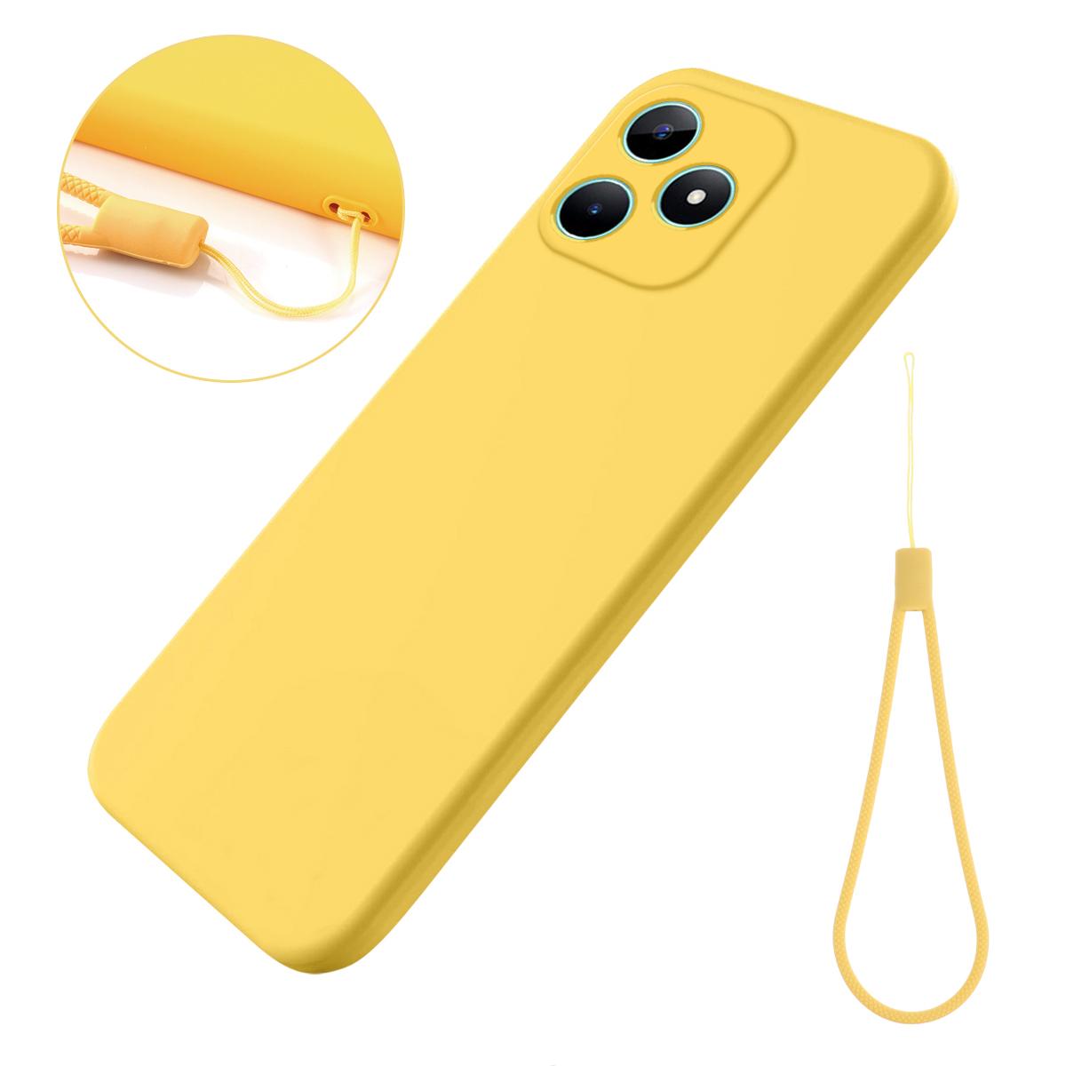 

For ZTE Axon 60 Lite Liquid Silicone Case Soft Liner Phone Cover with Wrist Strap Yellow