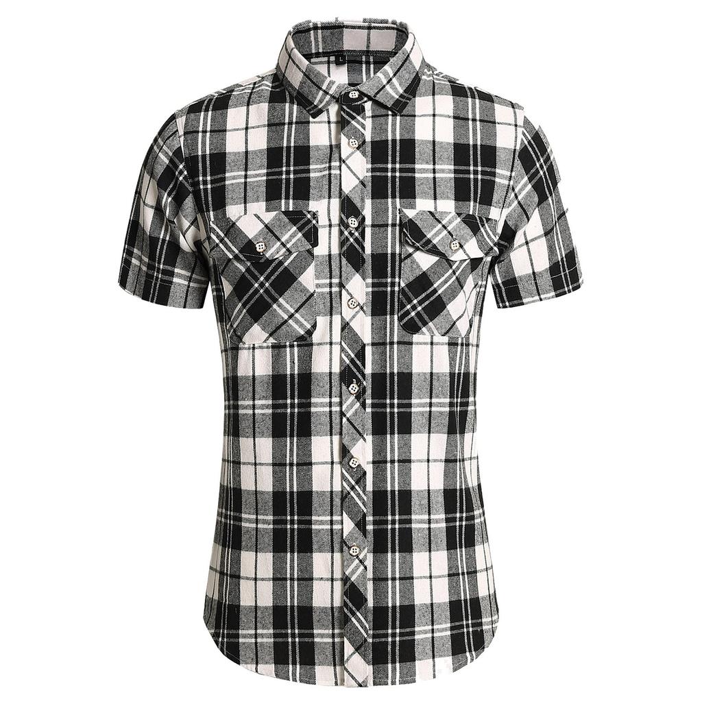Men's Summer Plaid Double Pockets Short Sleeved Shirts Men's Casual Fashion Short Sleeved Shirts