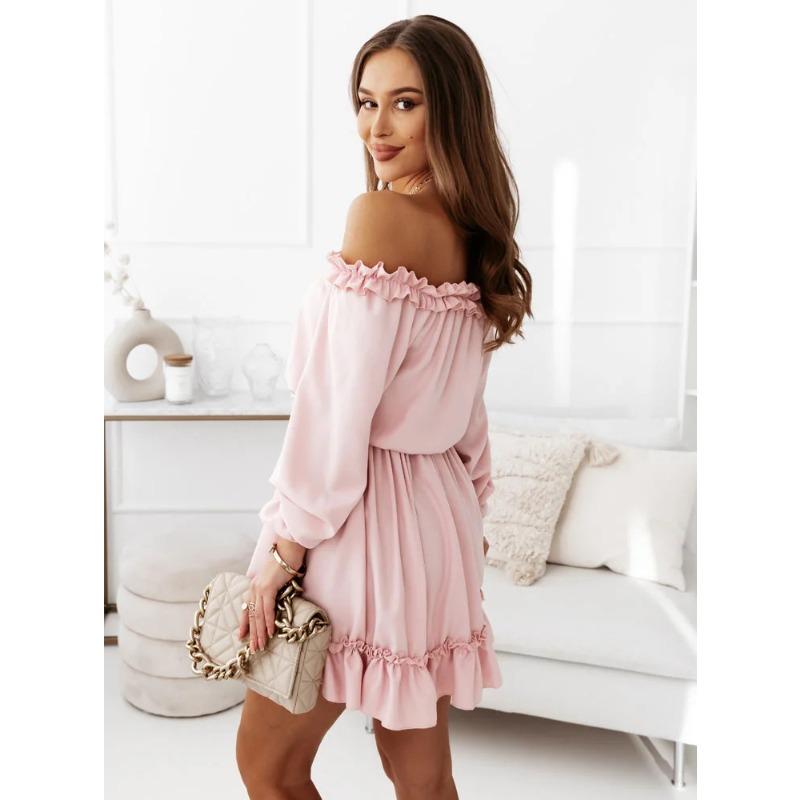 JKASHDK Women's Fashion Spring Fall Solid Color Print Long Sleeve One Shoulder High Waist Casual Dresses