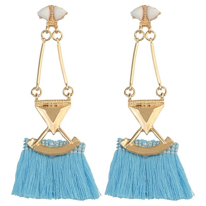 1 пара европейских модных женских сережек-гвоздиков с синей нитью и кисточкой