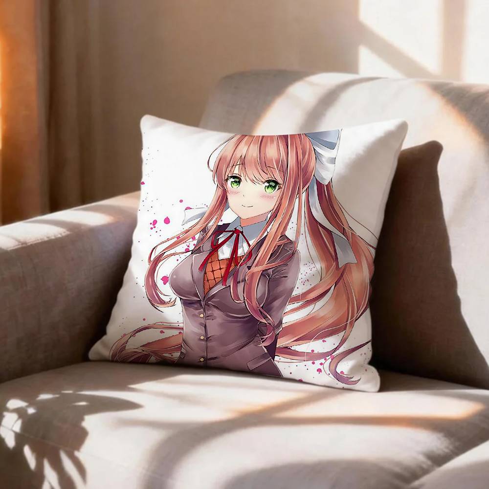 Meta Horror Game DDLC MMonika Pillow Case Pattern Printed Pillowcase For Living Room Sofa Cushion Cover
