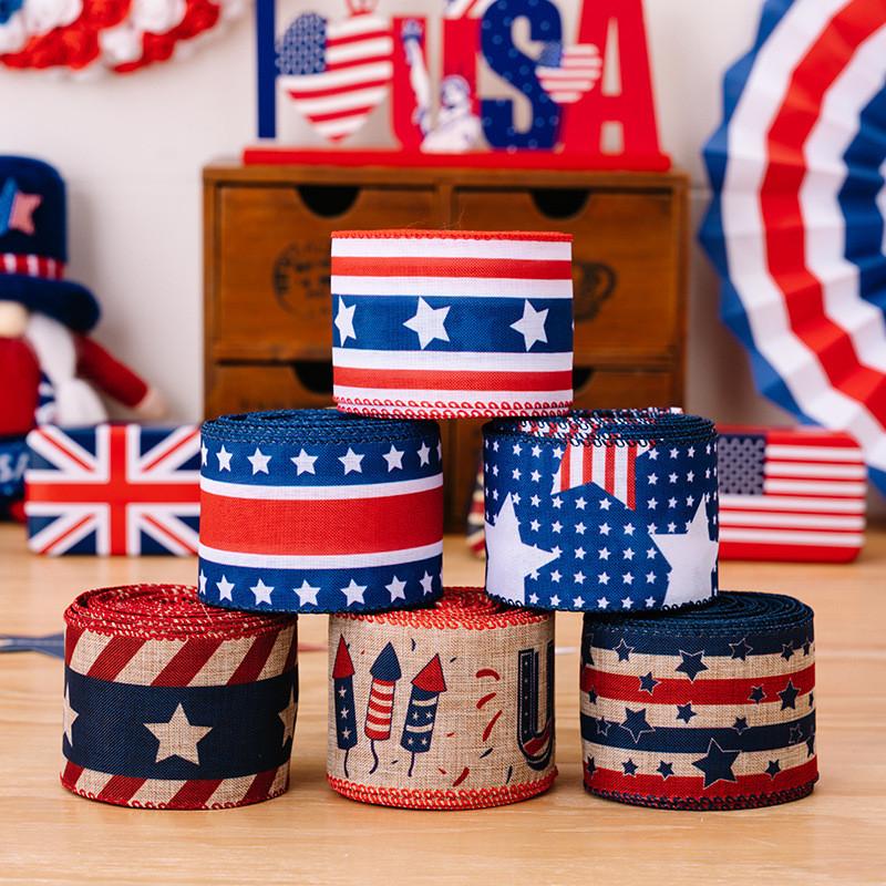 Independence Classic Day Celebration Decor American Fabric Ribbons In Red White And Hues Blue
