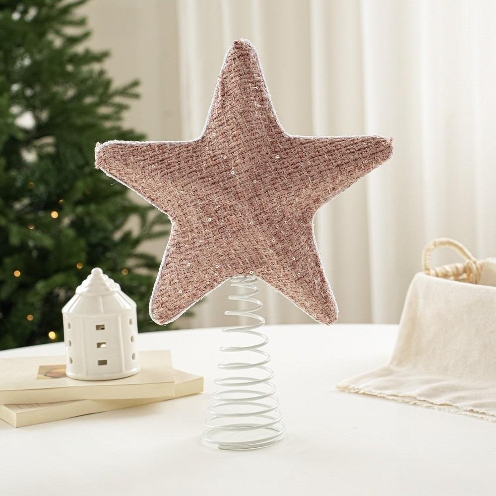 Cloth Christmas Tree Topper Star Five Pointed Xmas Top Star Ornament Holiday Gift