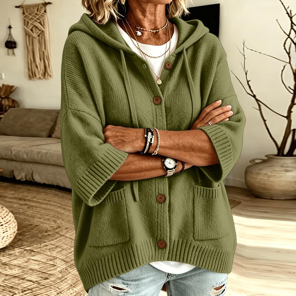 Women's Long Sleeve Button Front Hooded Knit Cardigan – Color Casual Fall Winter Outwear