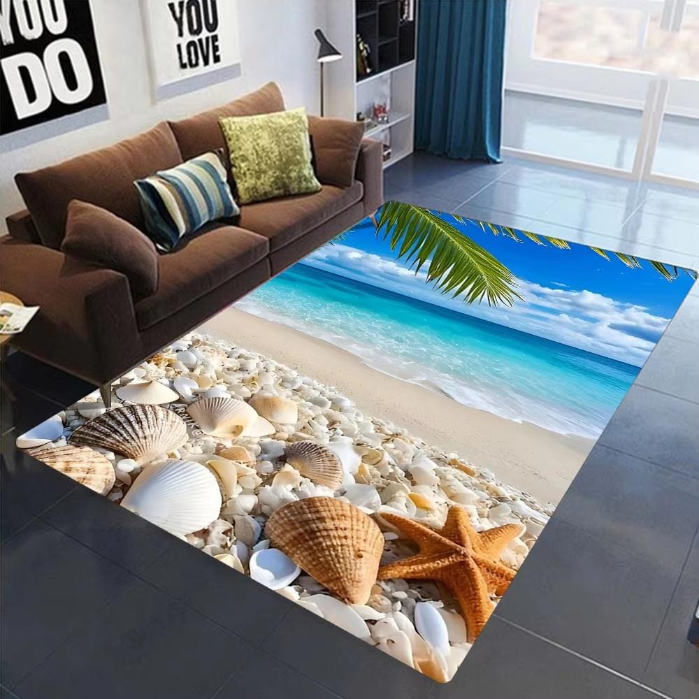 2025 Neuer Seestern Strand Muschel Seestern Sand Teppich Teppich für Wohnzimmer Schlafzimmer Zuhause Sofa Dekoration, Kinder Spielen Rutschfeste Bodenmatte