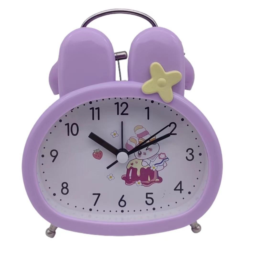 

Cartoon bell-knob rabbit alarm clock bedroom bedside night light digital cute children living room mute seat clock 3.5 inches.