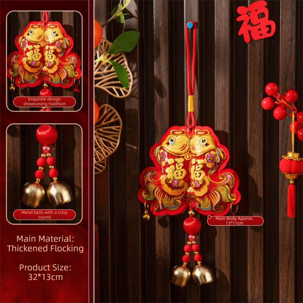 Lanyard New Year Decorative Hangings Gold Foil Embossing Bell Pendant Festive Ornaments Chinese Style With Tassel