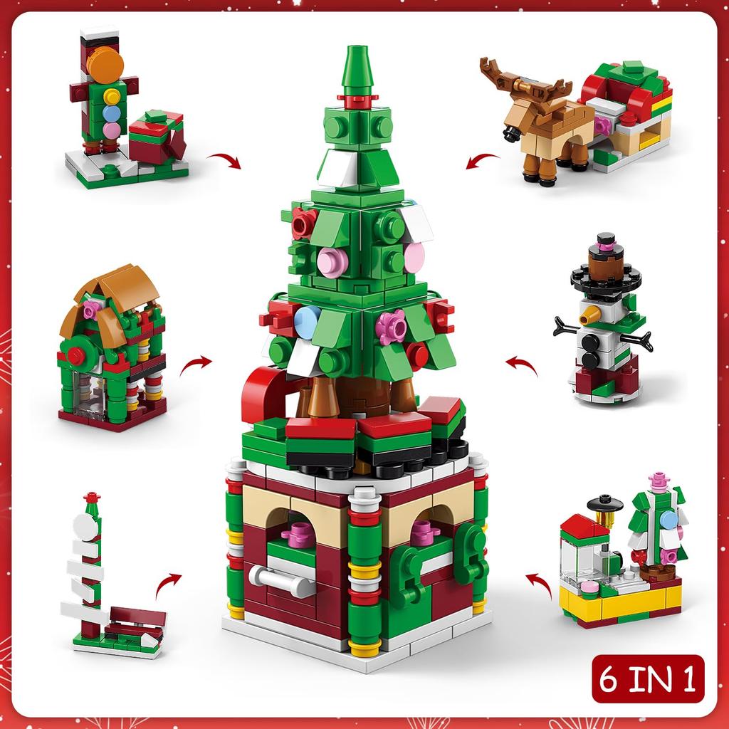 TOYLINX DIY Bricks Toys Christmas Series Building Blocks Set with Light Creative Winter Village House for Kids Xmas Gifts