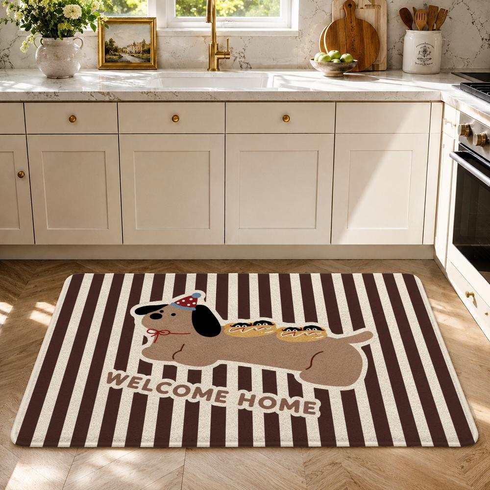Cute Cartoon Dachshund Puppies Floor Mat Flannel Rug Soft Non Slip Washable Door Mat For Bathroom Bedroom Kitchen Home Decor