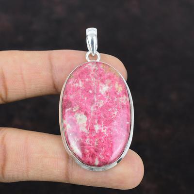 Thulit-Anhänger, handgefertigter Schmuck, 925er Sterlingsilber-Anhänger, Thulit-Schmuck, Edelstein-Anhänger, ethnischer Anhänger, Muttertagsgeschenk, Frauen-Anhänger