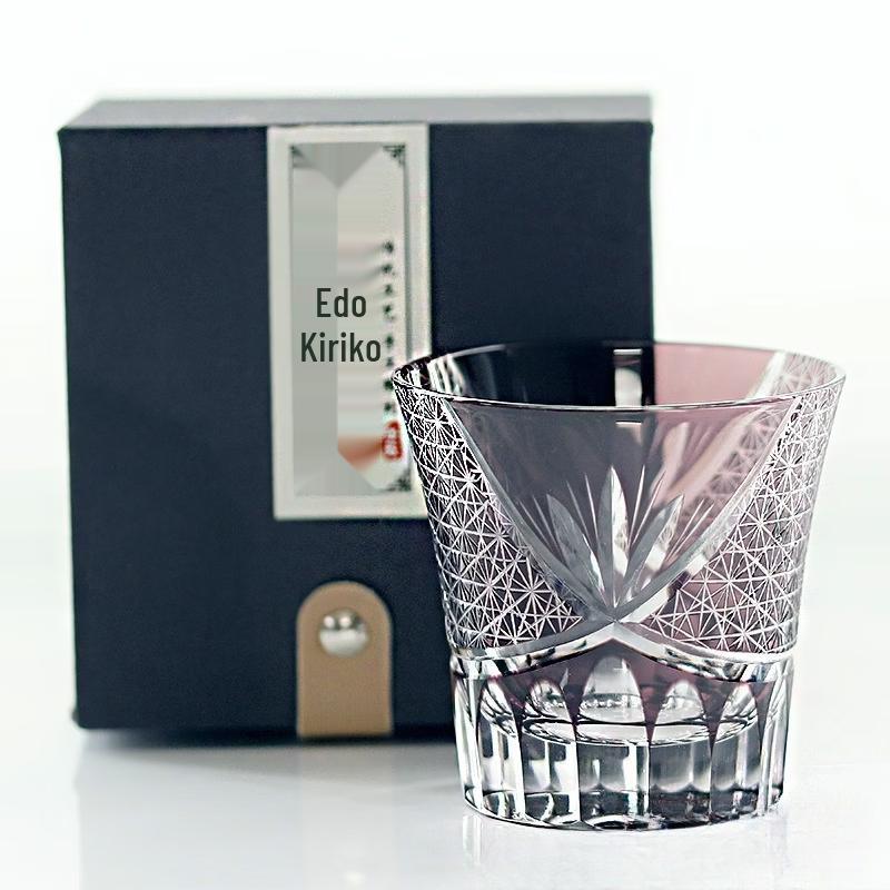 Japanese Edo Kiriko Hand-Carved Whiskey Glass