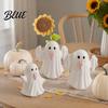 Gift for Halloween Party Light Up Ceramic Ghost Figurines Decor Cute White Statue Decorative Sculpture with Pink Tongue LED Night Home Table Office