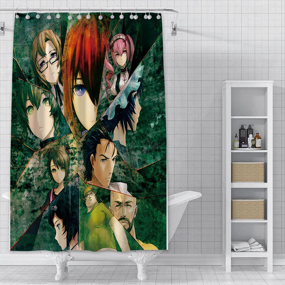 Anime Steins Gate Shower Curtain Waterproof Polyester Fabric Paint Colorful Bath Curtains Home Bathroom Decor Curtain With Hook