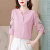Women's Shirt Spring Summer Middle Aged Mother V-neck Leisure Ladies Shirt  Fashion Ethnic Style Elegant Lady Blouse