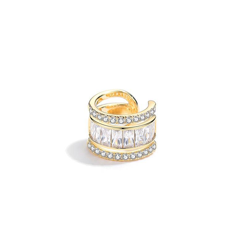 Luxurious Zircon Wave Cross Non-Pierced Ear Clips with Full Diamond Design for Women