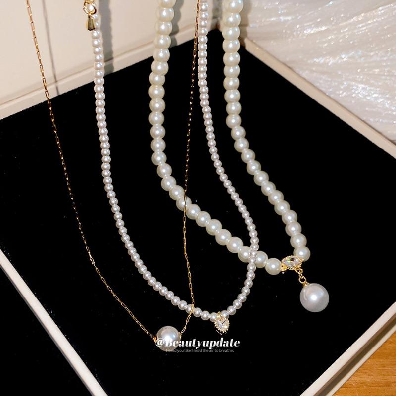 K Real Gold Electroplated Zircon Pearl Necklace Light Luxury Niche Fashion Collarbone Chain Daily Versatile Neck Chain Women