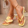 Women's High-Heeled Flip-Flop Sandals, 2025 Summer Collection, Floral Square Toe Design, Thin Heel, Niche Style, In Stock
