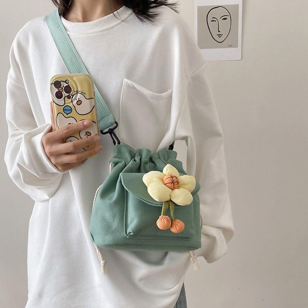 Flower Shoulder Bag Canvas Work Tote Bag Ins Crossbody Bags  Girls
