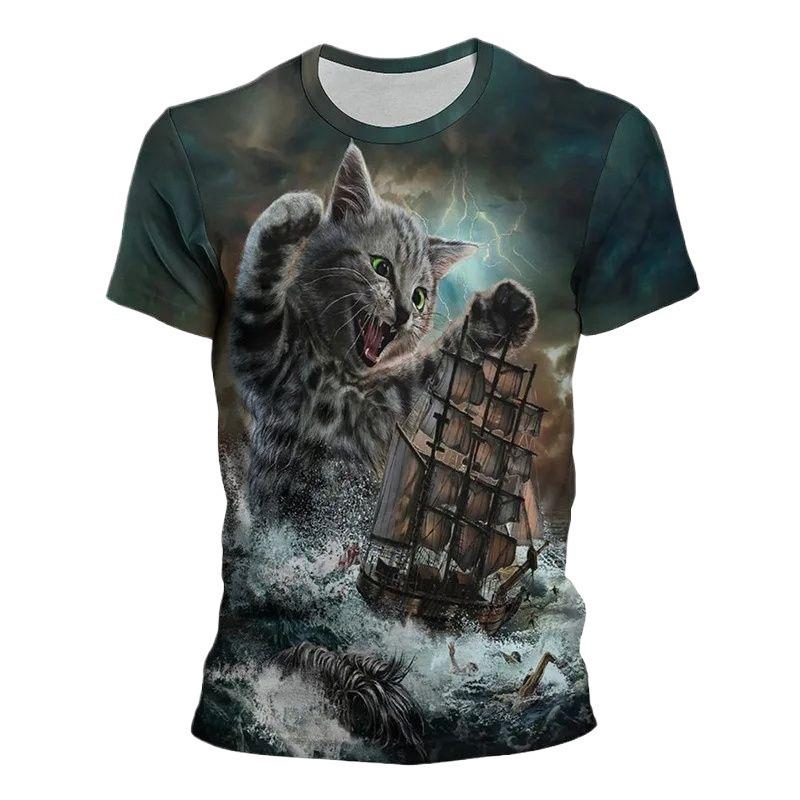 Summer Round Neck 3D Animal Pattern Print Top Fashionable Casual Short Sleeved Men's T-shirts