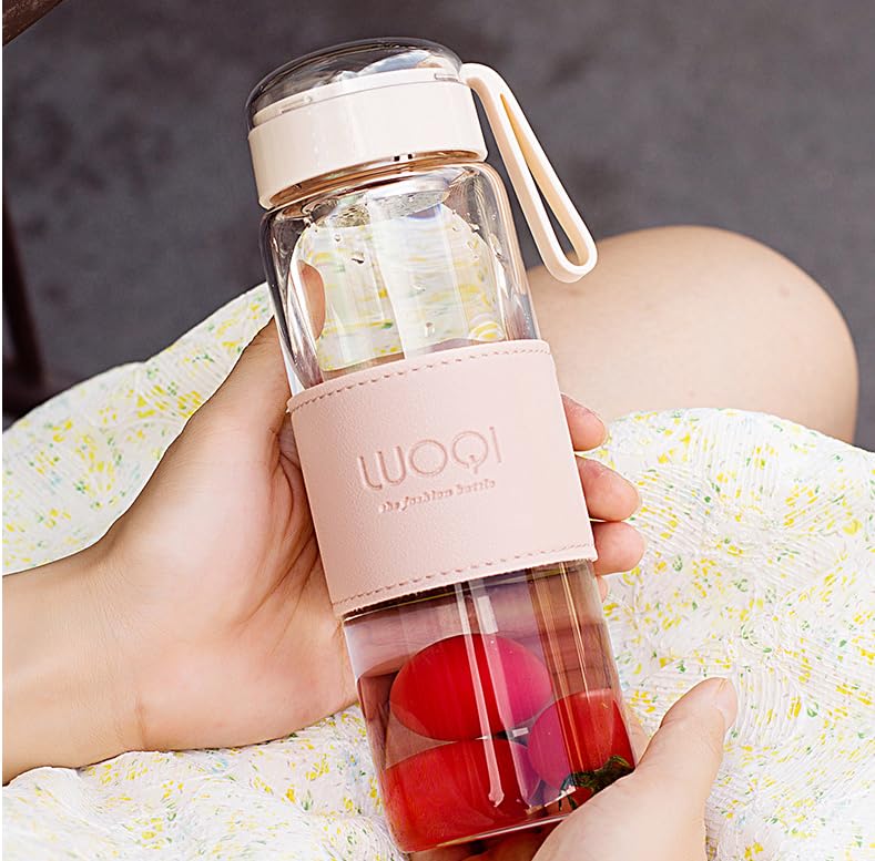 FISHLUCK Water Bottle, Glass Bottle, High Boron Silicone Glass, Direct Drinking, Leak-Proof, Portable, Transparent, for Office, School, and Outdoor