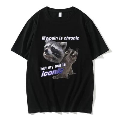Minha dor é crônica, mas minha bunda é icônica, camiseta engraçada de raccon, unissex, feminina, camisetas de alta qualidade, unissex, casual, camiseta de algodão puro, tops
