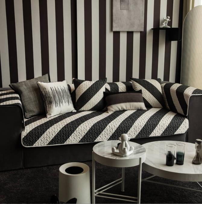 Nordic Black White Plaid Sofa Covers Cotton Soft Cushion Case Modern Four Seasons Non-slip Sofas Towel L-shaped Home Protective